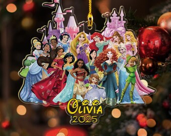 Adorno de princesa personalizado, Elsa, Blancanieves y Ariel, regalo de Navidad para fans, decoración de árbol de Navidad Disney 2025 personalizada, regalo para niños