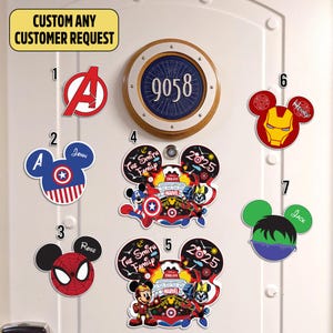 Personalized Mickey Minnie Super Heroes Cruise Magnet, Day at Sea 2025, Mickey Mouse Dream Family Cruise Ship Stateroom Door