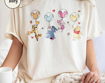 Comfort Colors Winnie The Pooh and Friends Shirt, Winnie The Pooh Shirt, Pooh Balloons Shirt, DN Pooh T-Shirt, Cute Pooh Bear Shirt