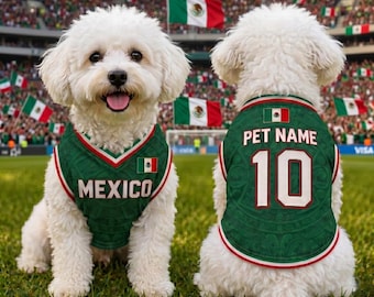 Personalized Mexico Pet Soccer Jersey, Custom Dog Cat Football Shirt, Name Number Puppy Sportswear, Mexico Pet Football Jersey