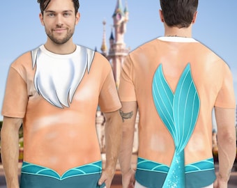 Camiseta 3D de cosplay del Rey Tritón, camiseta de disfraz de papá de La Sirenita, camiseta de hombre del Rey Tritón, camiseta familiar de Halloween para papá del océano