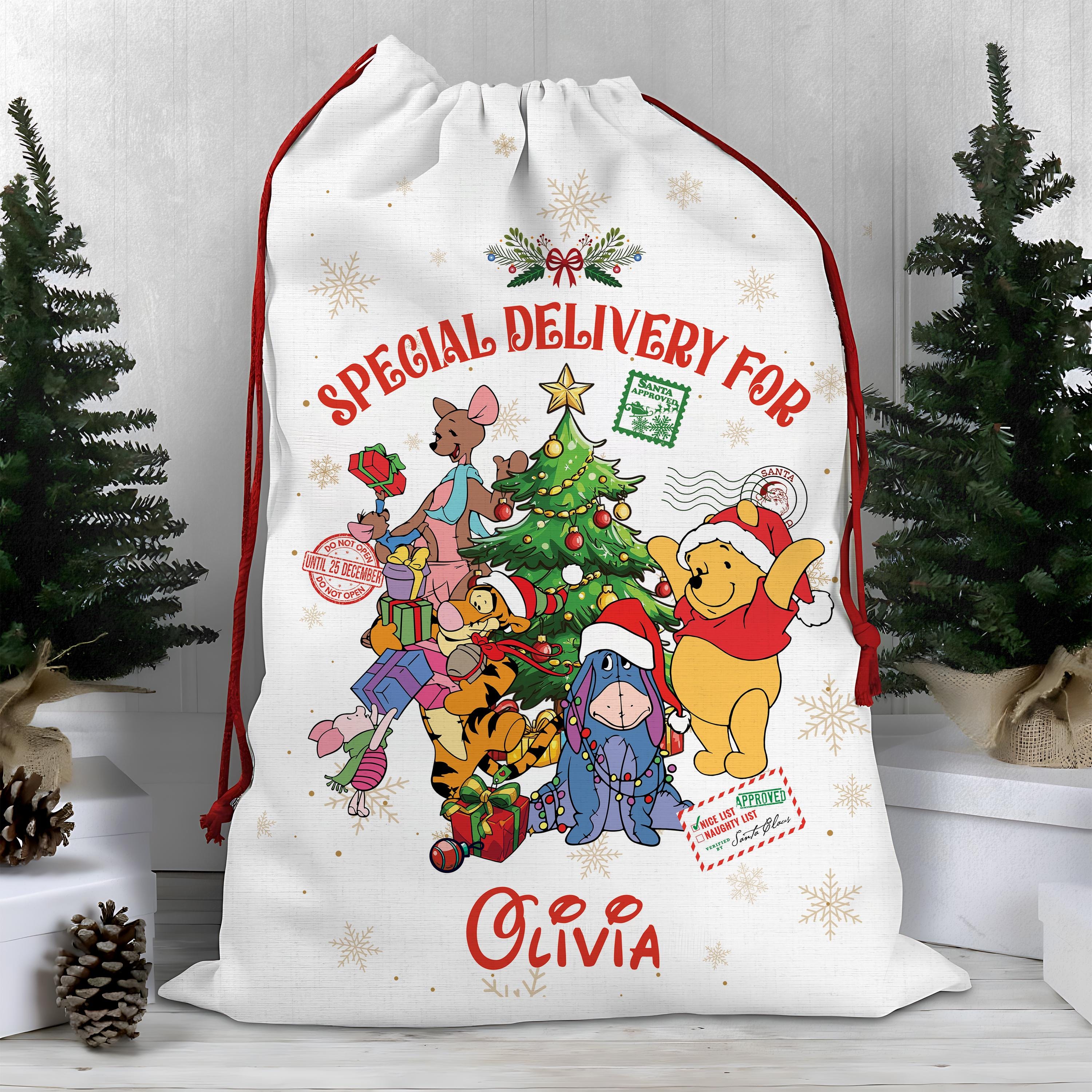Discover Personalized Disney Special Delivery Christmas Sack, Pooh and Friends Santa Sack Keepsake, Winnie the Pooh Family Christmas Bag