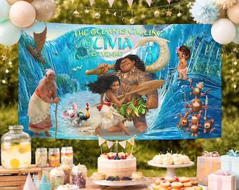 Custom Moana Birthday Banner Backdrop, Moana Princess Birthday Banner, Personalized Moana Maui Backdrop, Kids Birthday Backdrop Gifts