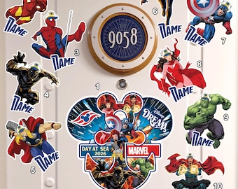 Personalize Superhero day at sea 2025 Cruise Magnet, Super Heroes Disney Line Magnet, Custom Spider Family Door Magnets