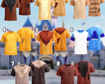 Disney Simba Scar Pumbaa Timon Costume T-Shirt, The Lion King Cosplay Costume, Characters Cosplay Tee, Halloween All Over Print Tee