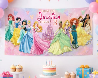 Custom DN Princess Birthday Banner Backdrop, DN Princess Backdrop, Birthday Banner, Princess Party Backdrop, Princess Party Decor