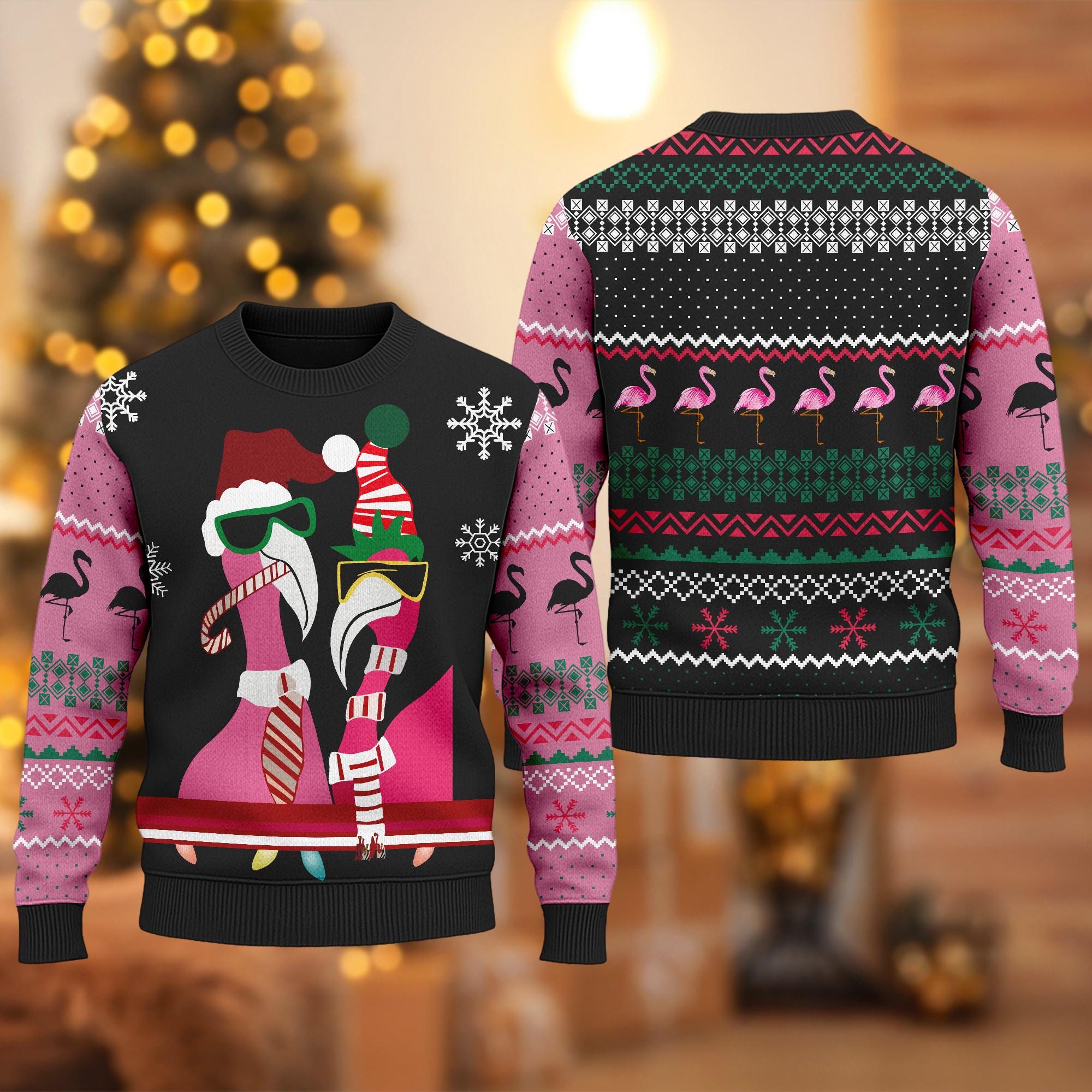 Discover Candy Cane Flamingo Ugly Christmas Sweater, Animal Lovers Christmas Sweater, Flamingo Xmas Sweatshirt, Christmas Gift For Men Women Kid