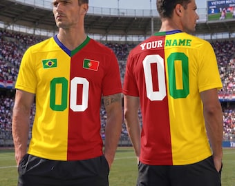 Custom Half And Half Soccer Jersey, Personalized Name Number Football Shirt, Two Country Flag Fan Jersey, Family Matching Soccer Tee