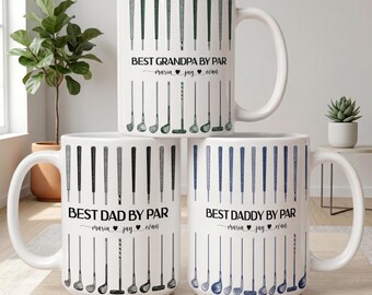 Personalized Best Dad By Par Mug, Father's Day Gift For Dad Grandpa, Custom Kids Names Daddy Coffee Cup, Golfer Dad Gift from Daughter Son