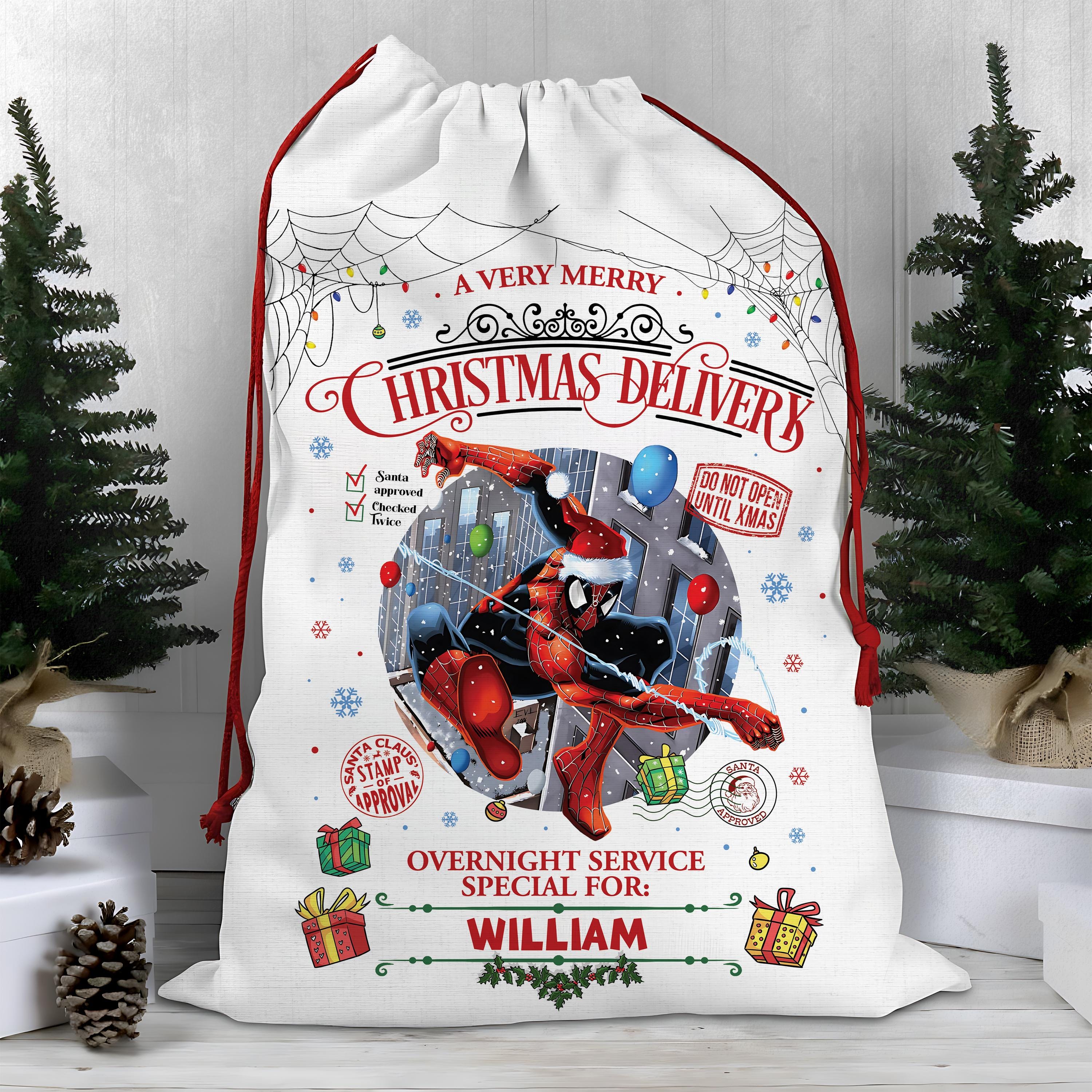 Discover Personalized Spiderman Special Delivery Christmas Sack, Spider-Man Santa Sack Xmas Keepsake, Marvel Superhero Christmas Bags