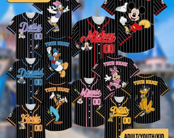 Camiseta de béisbol a rayas personalizada de Mickey Mouse, camiseta familiar de Disneyland, camiseta del equipo de béisbol de Disney, regalo para fans de Disney