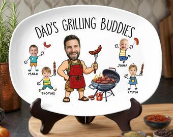Plato personalizado para barbacoa de papá, regalo de barbacoa para el Día del Padre, plato de barbacoa personalizado con caras de niños, plato para los compañeros de barbacoa de papá, plato para papá