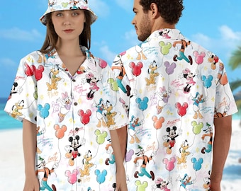 Mickey and Friends Balloon Signatures Hawaii Shirt, Mickey & Co Hawaiian Shirt, DN Cruise Hawaii Shirt, DNland Summer Trip Shirt