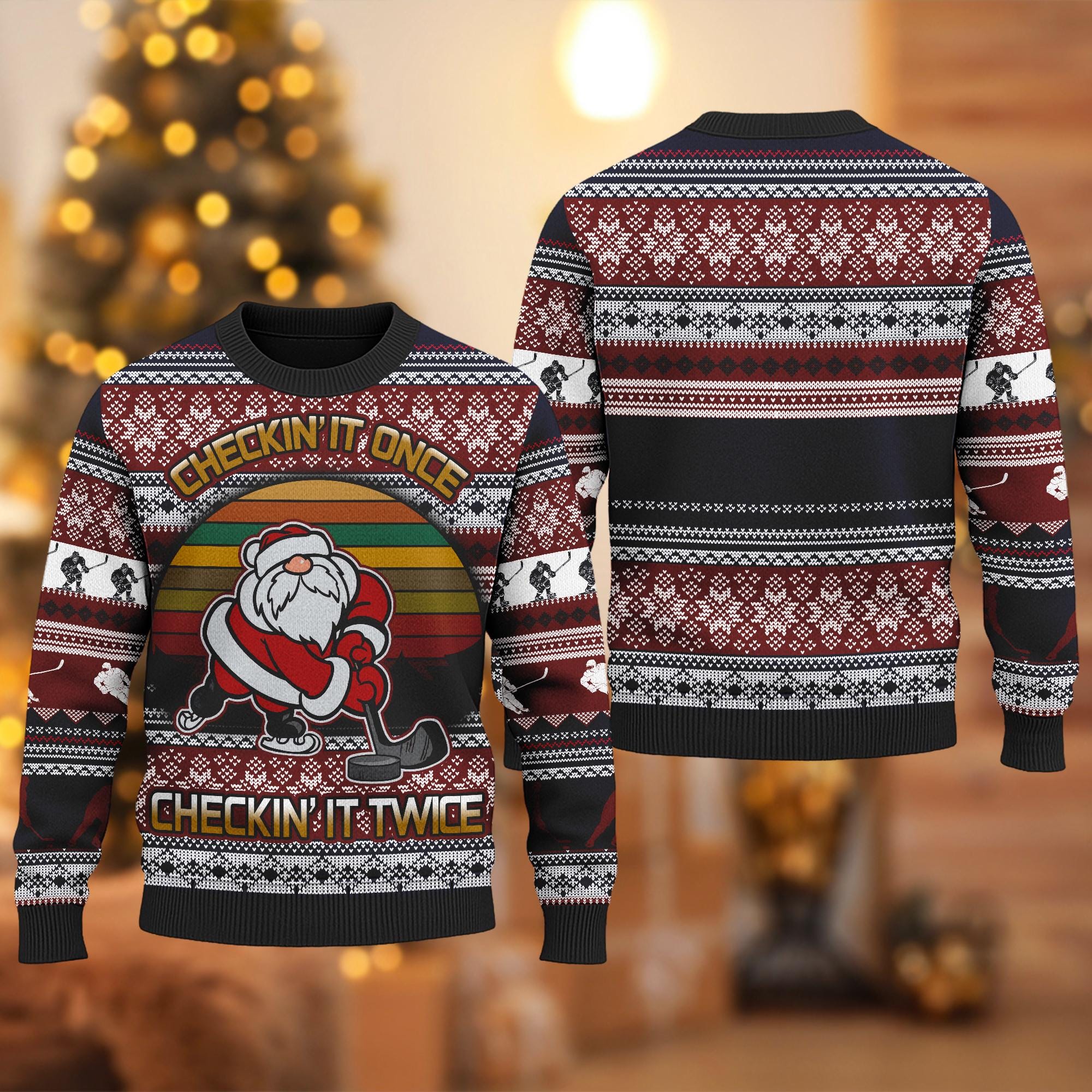 Discover Hockey Checking It Once Checking It Twice Ugly Christmas Sweater, Funny Sport Xmas Sweatshirt, Hockey Christmas Gift For Men Women Kid
