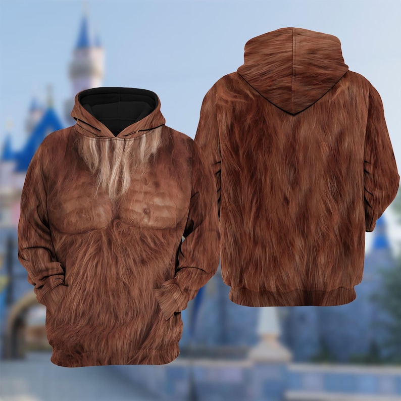 Bigfoot Monster Costume Hoodie, Bigfoot Character Cosplay Costume Hoodie, Halloween 3D Cosplay Outfit, Movie Character All Over Print Shirt 画像 1