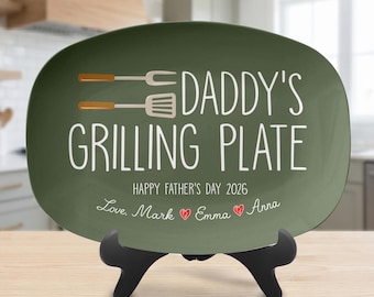 Custom Dad's Grilling Plate, Personalized Serving Tray Platter, Father's Day Gift From Kids, BBQ Lover Gift For Dad, Grill Master Daddy Gift
