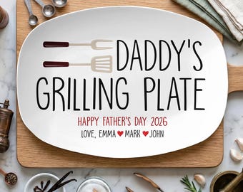 Custom Dad's Grilling Plate, Personalized Serving Tray Platter, Father's Day Gift From Kids, BBQ Gift For Dad, Grill Master Daddy Plate