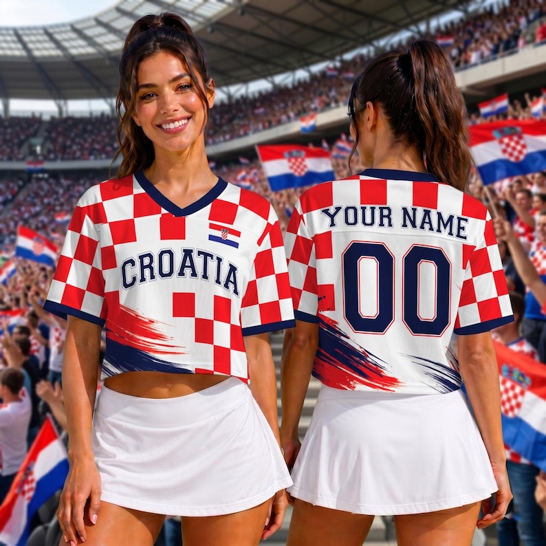 Custom Croatia Soccer Jersey, Personalized Croatia Football Crop Top Jersey, Festival Shirt, Football Fan Gift, Custom Croatia Jersey Shirt image 1