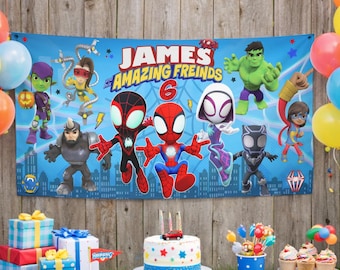 Custom Spidey and His Amazing Friends Birthday Banner, Spidey Birthday Party Backdrop, Spiderman Birthday Banner, Superhero Backdrop for Kid