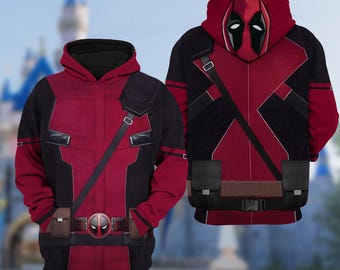 Deadpool 3D Costume Hoodie, Anti Hero Character Cosplay Costume Hoodie, Halloween 3D Cosplay Outfit, Movie Character All Over Print Shirt