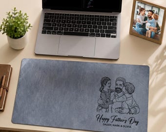 Alfombrilla de escritorio personalizada con dibujo lineal de papá e hijo, "Papá, te queremos", regalo del Día del Padre para el esposo, alfombrilla de escritorio con foto de papá y alfombrilla de ratón.