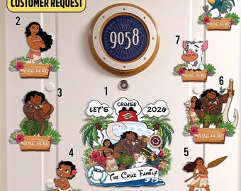 Aimants personnalisés pour porte de croisière Moana Let's Cruise 2025, décorations de cabine, aimants de porte, Maui, Heihei, Pua, famille DCL