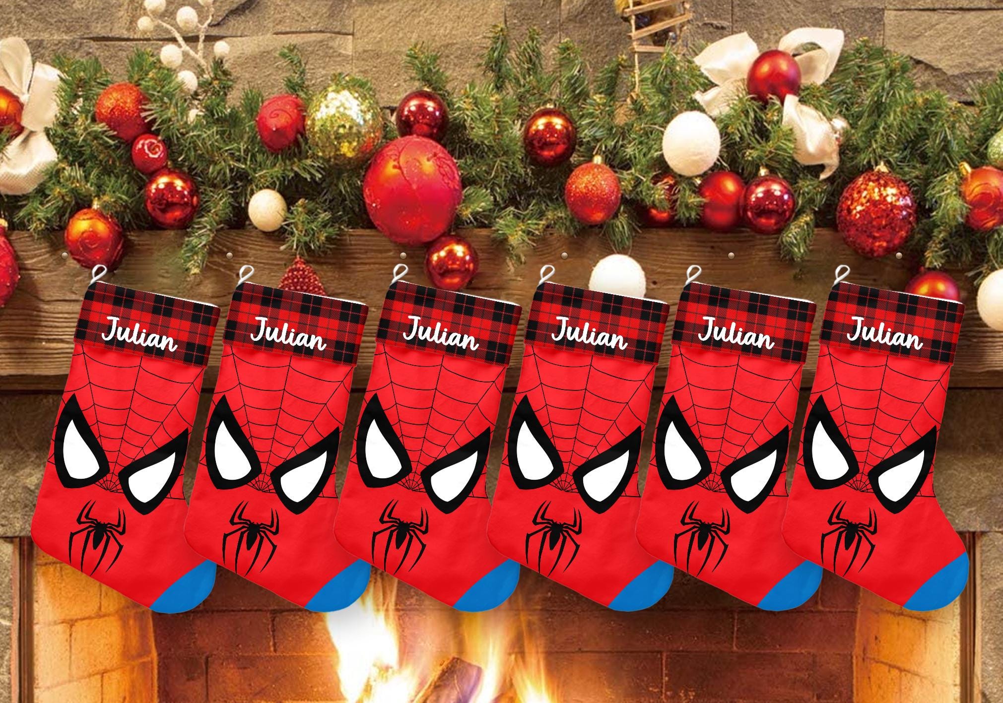 Discover Custom Spiderman Xmas Stocking, Spiderman Movie Christmas Stockings, Superhero Christmas Socks Home Decoration, Custom Name Stockings