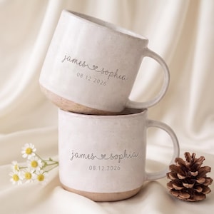 Personalized Engraved Couple Pottery Mug, Wedding Mugs, Mr and Mrs Mug Couple Cup, Engagement Gifts, Newlywed Gift, Husband and Wife Mug
