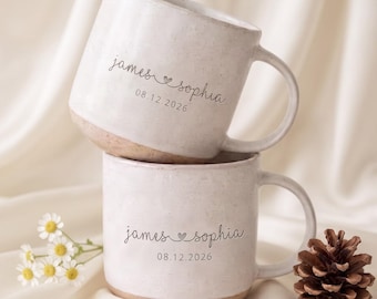 Personalized Engraved Couple Pottery Mug, Wedding Mugs, Mr and Mrs Mug Couple Cup, Engagement Gifts, Newlywed Gift, Husband and Wife Mug