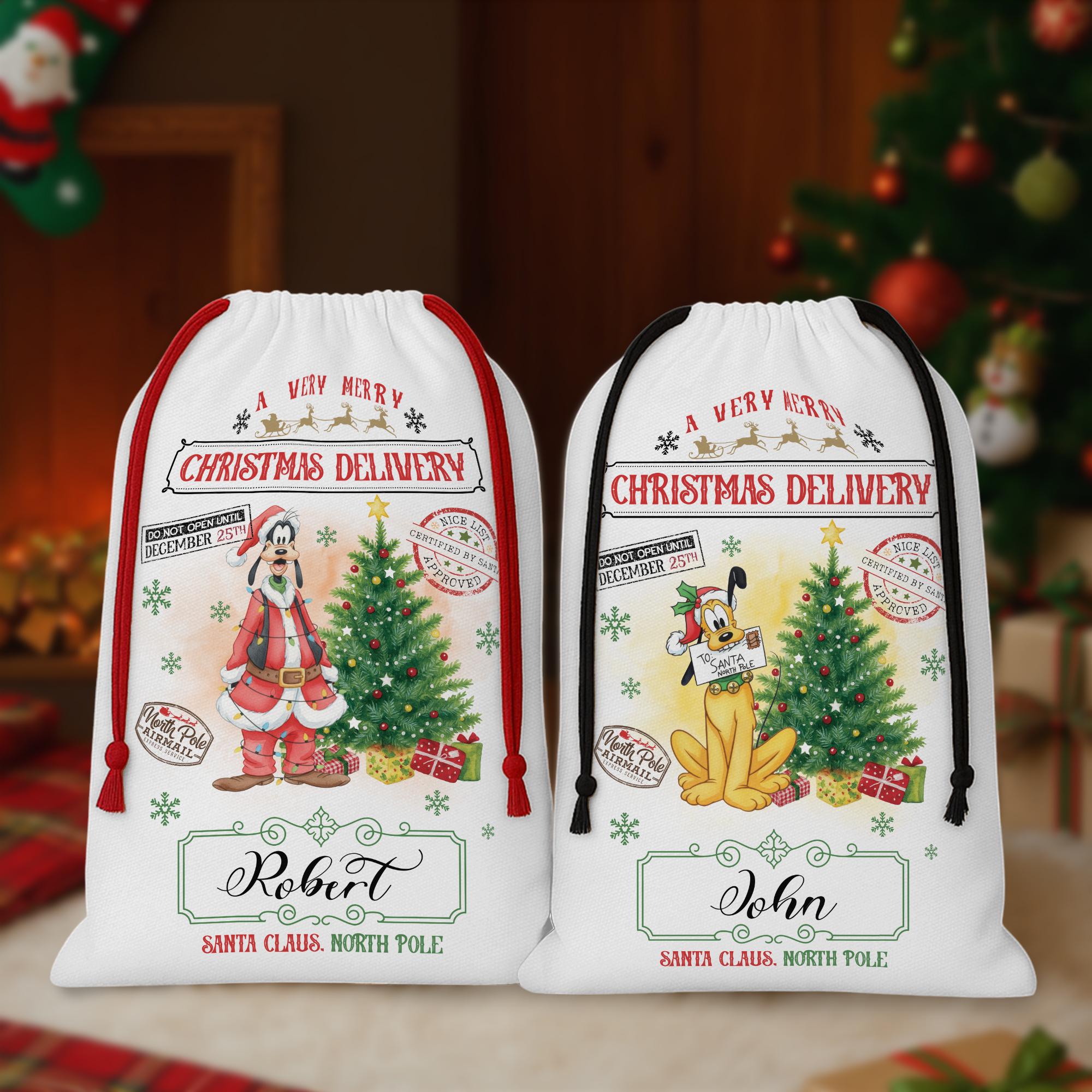 Discover Personalized Mickey Mouse Santa Sack, Disney Christmas Gift Bag, Mickey Christmas Special Delivery Bag, Minnie Goofy Pluto Family Sacks
