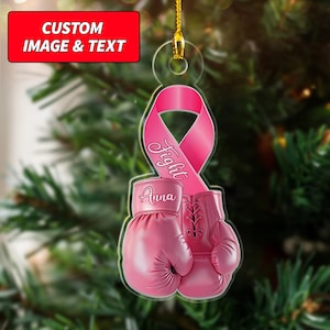 Personalized Breast Cancer Christmas Ornament 2025, Custom Breast Cancer Awareness Christmas Ornament, 2D Flat Pink Ribbon Ornament 2025