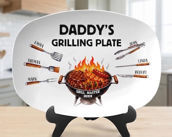 Plato para asar personalizado para papá, Plato para asar para papá, Regalo del Día del Padre de parte de los hijos, Regalo de barbacoa para papá, Bandeja para servir barbacoa personalizada