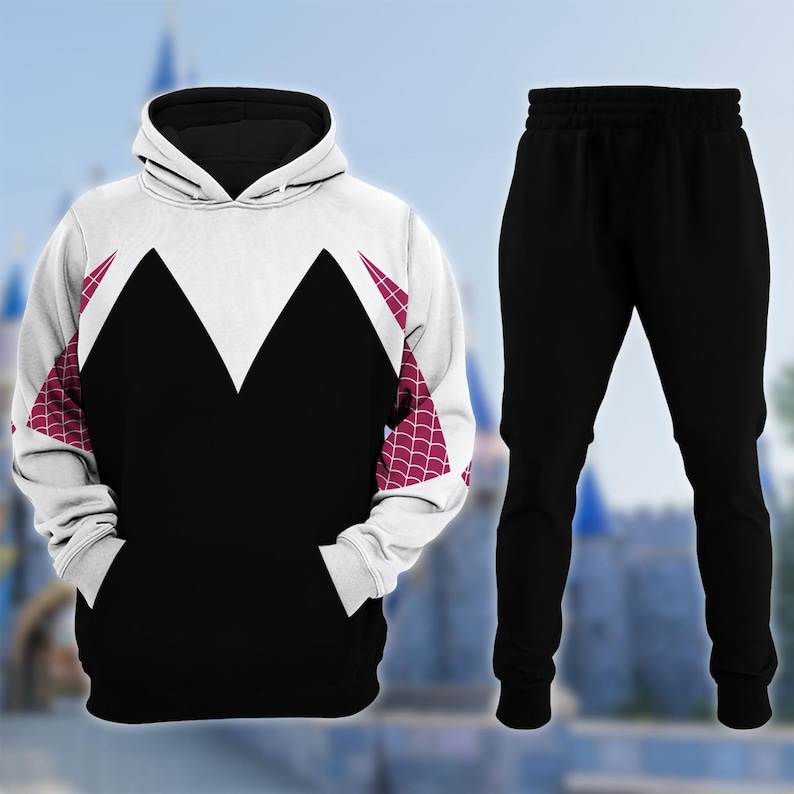 Spider Halloween Costume Hoodie, Gwen Stacy Cosplay Costume Sweatshirt, 3D Halloween Party Outfit, Super Hero All Over Print Hoodie image 2