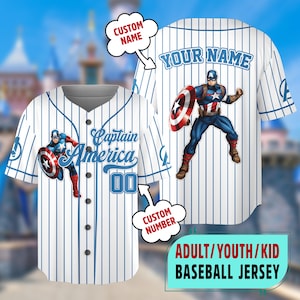 Custom USA Captain Cartoon Sport Jersey, Superhero Baseball Jersey, Captain America Jersey Team Gift, Hero Summer Trip Matching Jersey