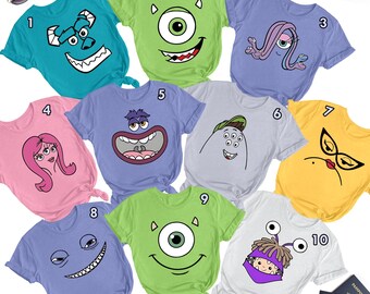 Monsters Characters Costume Face Shirt, Monsters Matching Family Shirt, Funny Characters Halloween Gifts, Monsters Face Group T-Shirt