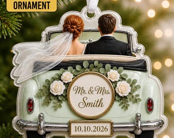 Personalized Just Married 3D Christmas Ornament, Wedding Keepsake, Mr & Mrs Xmas Ornament, Married Ornament Decor, Couple Newlywed Gifts