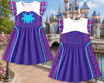 Halloween Ghost Spider Ruffle Dress, Ghost Spidey Superhero Dress, Marvel Superhero Costume Cosplay, Gwen Stacy Halloween Party Outfits