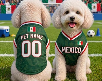 Personalized Mexico Pet Soccer Jersey, Custom Dog Cat Football Shirt, Name Number Puppy Sportswear, Mexico Pet Football Jersey