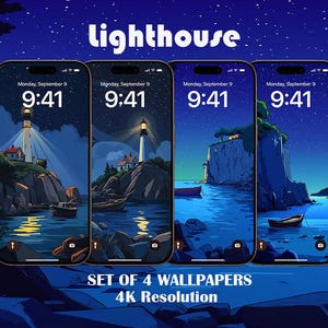 Lighthouse Theme Wallpaper iPhone, 4K Phone Wallpapers set of 4, iPhone Lock Screen, Custom Home Screen, Digital Download, High Quality