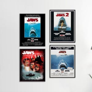 Jaws 70s Movie Vintage Poster, Jaws Thriller Film Shark And Swimmer, White Shark Terrifying Motion Wall Art, Jaws Wall Decor Unframed