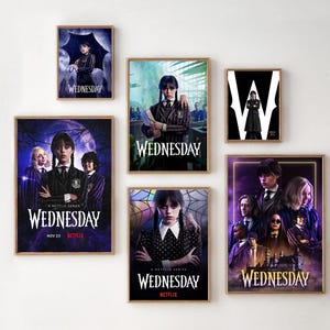 Wednesday Poster, Wednesday-Addams, Vintage Movie Poster, The Addams Family Film Gothic poster, Halloween Horror Decor Unframed