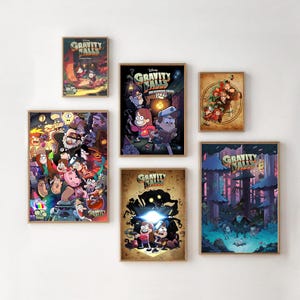 Gravity Movie Falls Animated Series Multiple Style Poster Bill Cipher Falls Triangle Weirdmageddon Poster, Twins Dipper and Mabel Poster