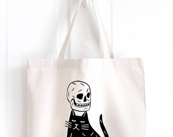SKULL CAP Screen Printed Canvas Tote Bag
