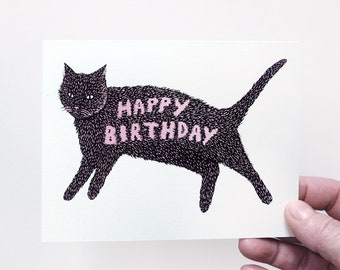 HAPPY BIRTHDAY KITTY - Screen Printed Greeting Card