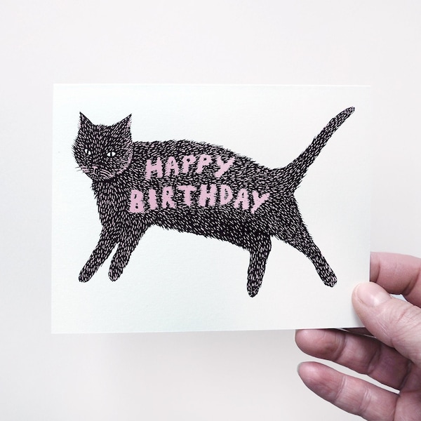 HAPPY BIRTHDAY KITTY - Screen Printed Greeting Card