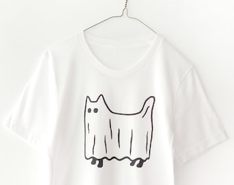 GHOST CAT (white)- Screen Printed T-Shirt