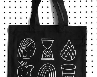 HIEROGLYPHS - Screen Printed Canvas Black Tote Bag