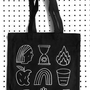 HIEROGLYPHS Siebdruck schwarze Einkaufstasche aus Canvas Bild 1