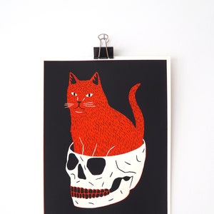 CAT + SKULL - 8.5" X 11" Screen Print