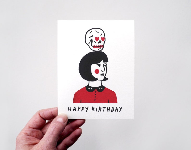 LOVE SKULL Screen Printed Birthday Card image 1